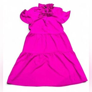 DKNY Bright Fuchsia Tiered Dress with Ruffle Neck Brightcore